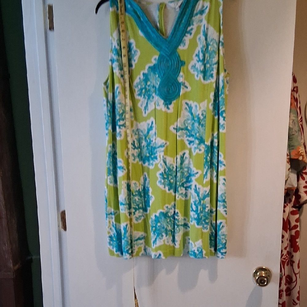 Crown & Ivy Turquoise and Lime Leaf Print Dress